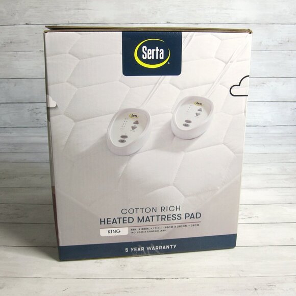 PRICE FIRM - Serta Heated King Size White Quilted Mattress Pad Cotton Blend - Picture 4 of 5